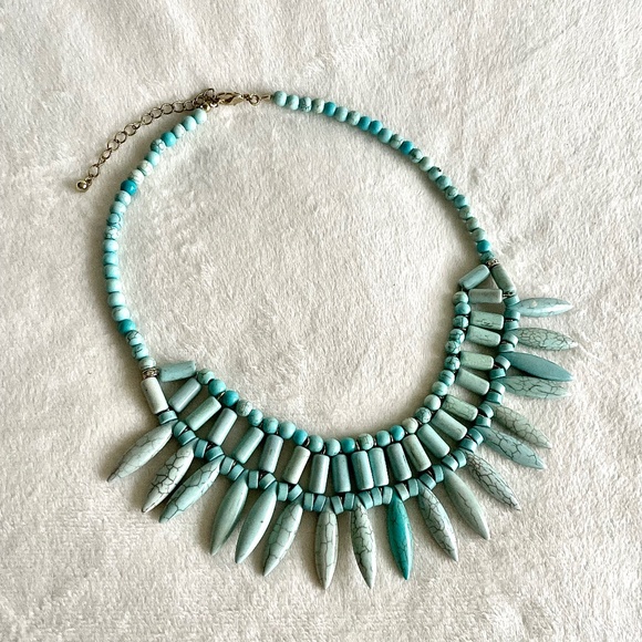 Beaded Turquoise Necklace/w Rhinestones - Picture 1 of 17